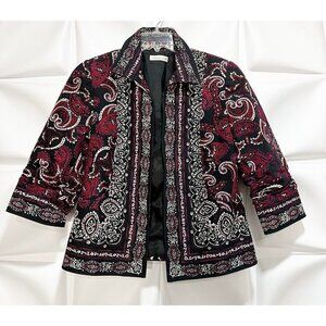 Coldwater Creek Sz 10 Cropped Jacket Blazer Floral Paisley Print m Black Womens